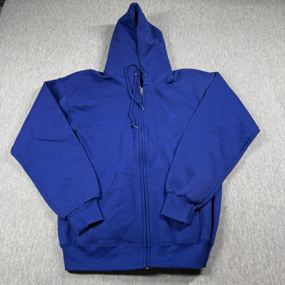 USA Olympics Hoodie Mens Large Blue Full Zip Sweatshirt Embroidered Logo Vintage